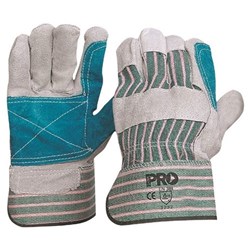 Green Grey Striped Cotton / Leather Glove (Large)