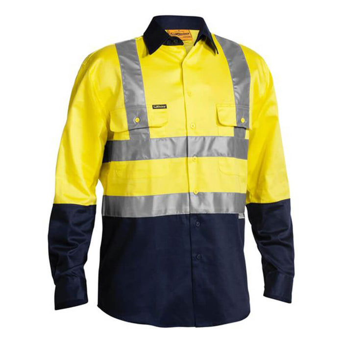 Hi Vis Drill Shirt Long Sleeve Yellow/Navy